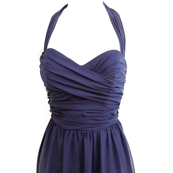 Alfred Angelo Gown Elegant Navy Blue Sweetheart Back Zip Tie Halter Prom S - Picture 4 of 8